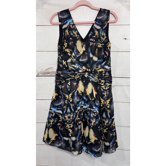 Ted Baker Dress Size 3 (us 8) Sleeveless Bird Print Pleated - Picture 1 of 7